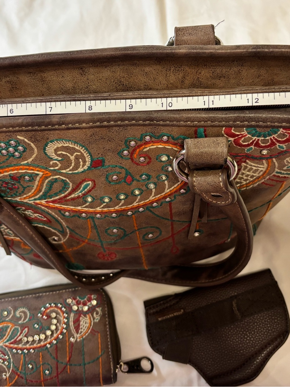 American Bling Montana West Embroidered Tote + Wallet Set